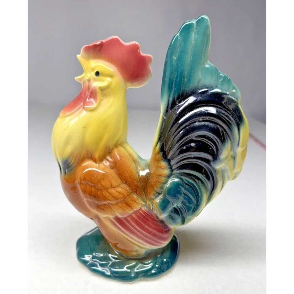 Royal Copley Rooster Figurines Set of 2 Vintage Ceramic Chicken Farmhouse Decor